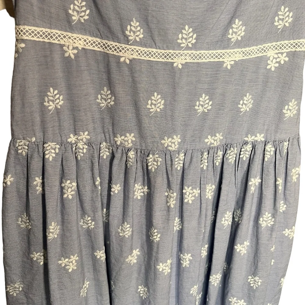 Monique Lhuillier Blue Sleeveless Embroidered Lace Poplin Midi Dress Size 14 - Picture 8 of 16